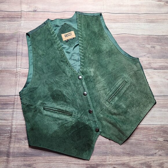 ⭐️ G4000 Green Genuine Leather Button Vest - Picture 1 of 10
